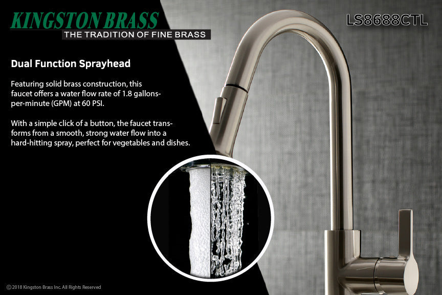 Continental LS8688CTL Single-Handle 1-Hole Deck Mount Pull-Down Sprayer Kitchen Faucet, Brushed Nickel