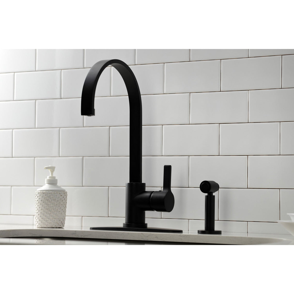 Continental LS8710CTLBS Single-Handle Deck Mount Kitchen Faucet with Brass Sprayer and Deck Plate, Matte Black