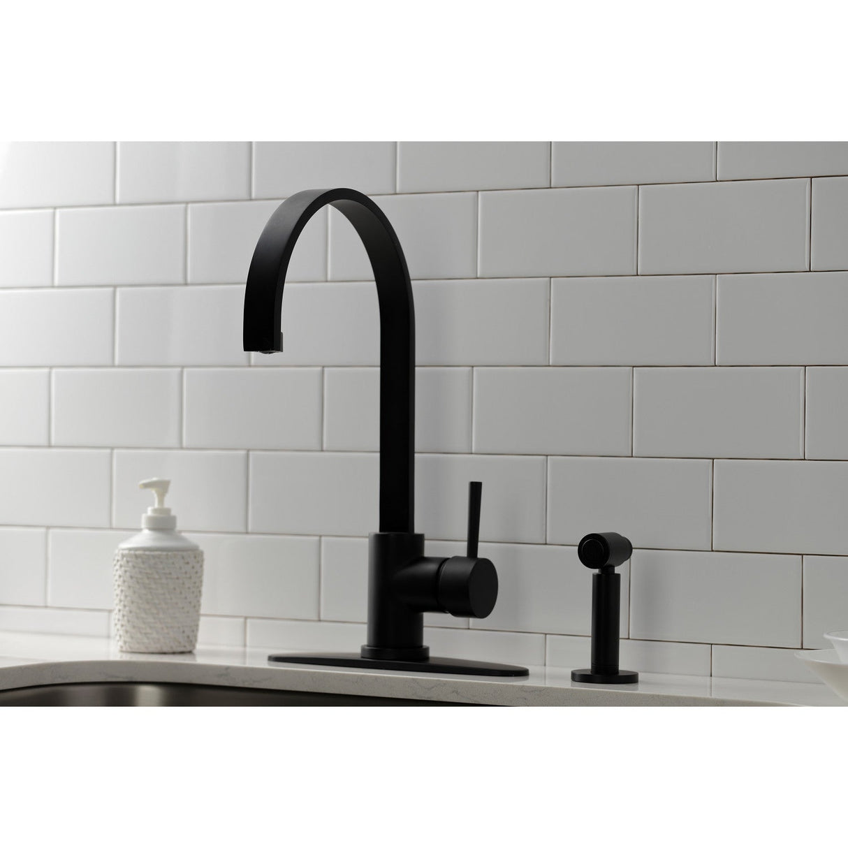 Concord LS8710DLBS Single-Handle Deck Mount Kitchen Faucet with Brass Sprayer and Deck Plate, Matte Black