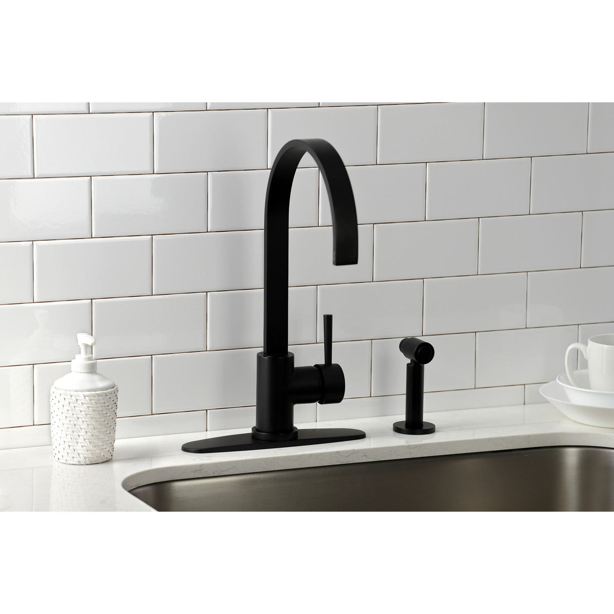 Concord LS8710DLBS Single-Handle Deck Mount Kitchen Faucet with Brass Sprayer and Deck Plate, Matte Black