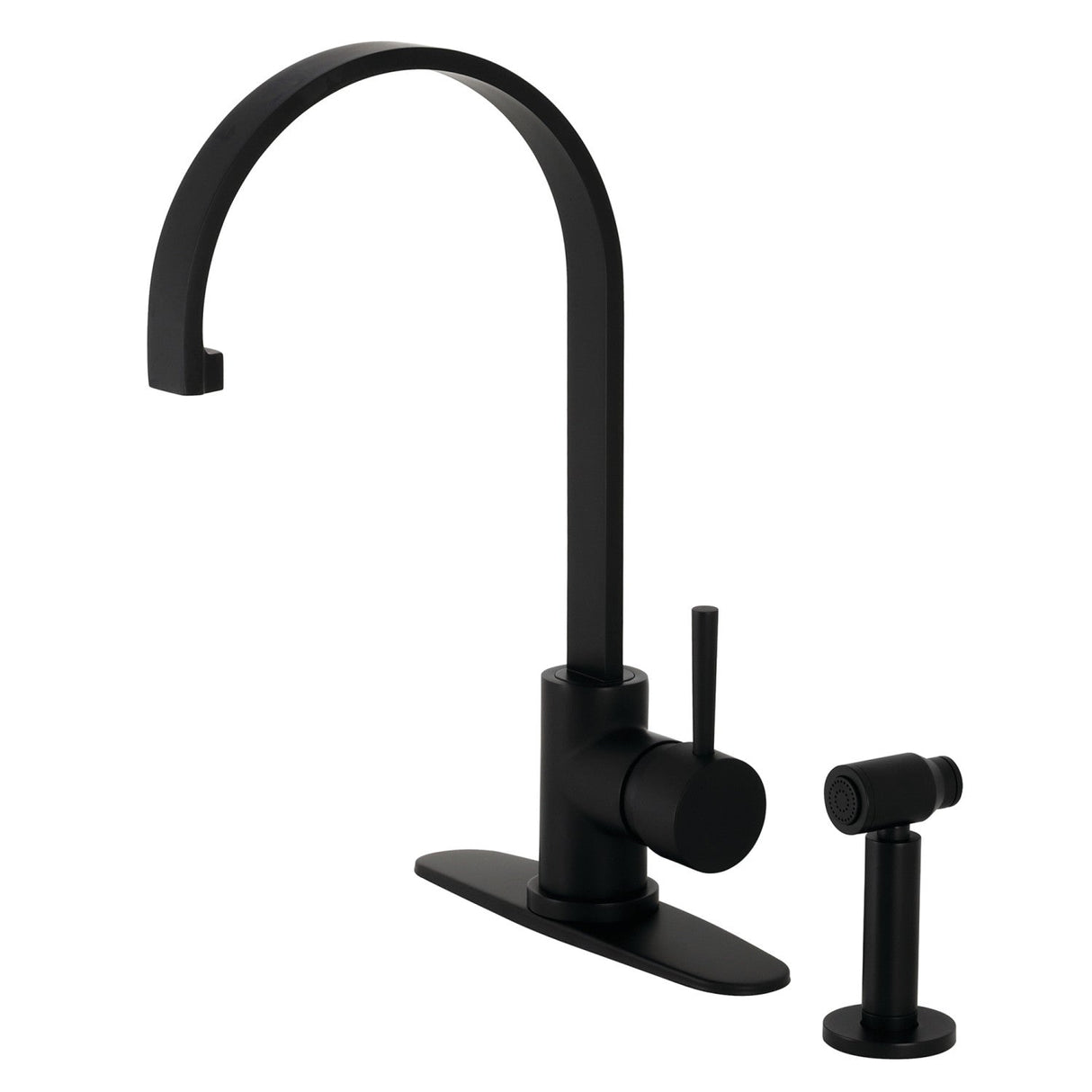 Concord LS8710DLBS Single-Handle Deck Mount Kitchen Faucet with Brass Sprayer and Deck Plate, Matte Black