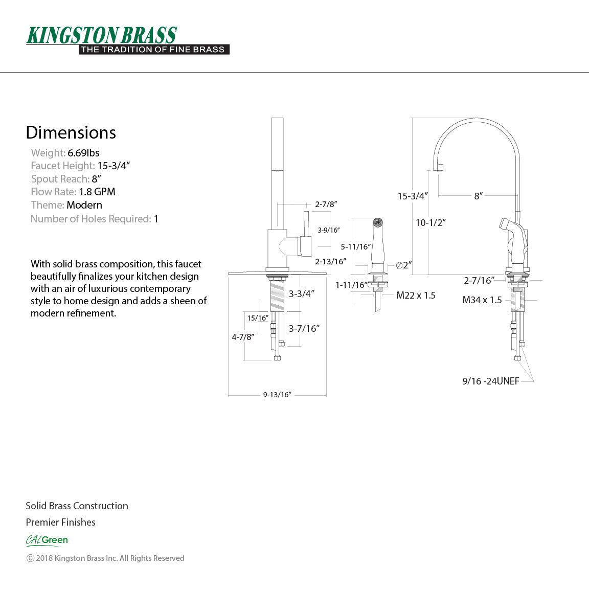 Concord LS8710DLSP Single-Handle 2-Hole Deck Mount Kitchen Faucet with Side Sprayer, Matte Black