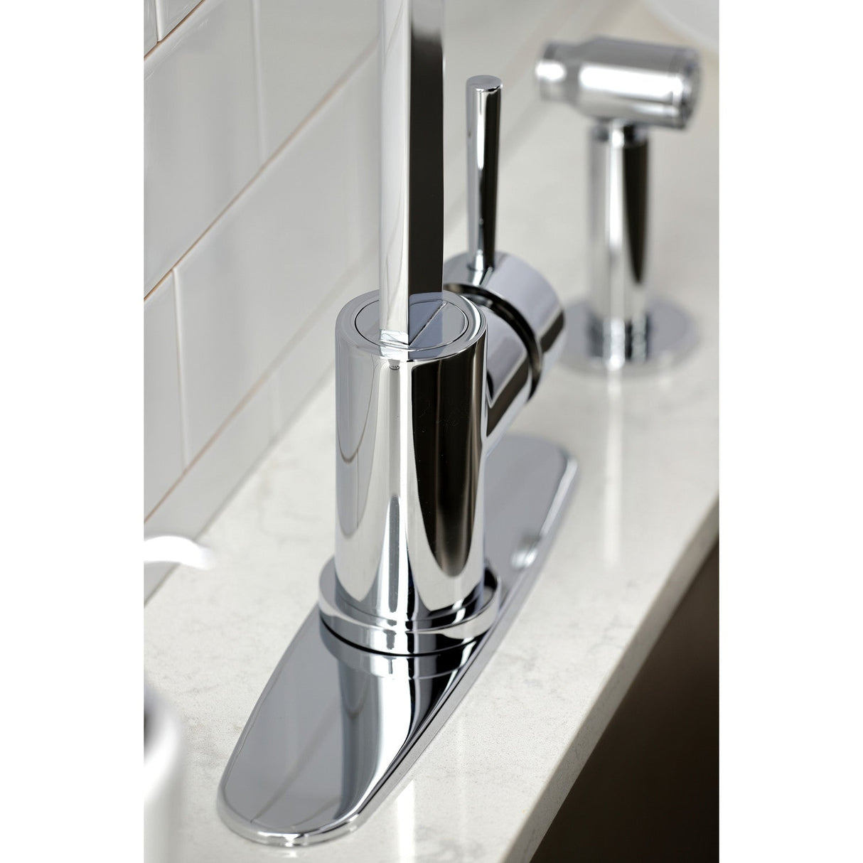 Concord LS8711DLBS Single-Handle Deck Mount Kitchen Faucet with Brass Sprayer and Deck Plate, Polished Chrome