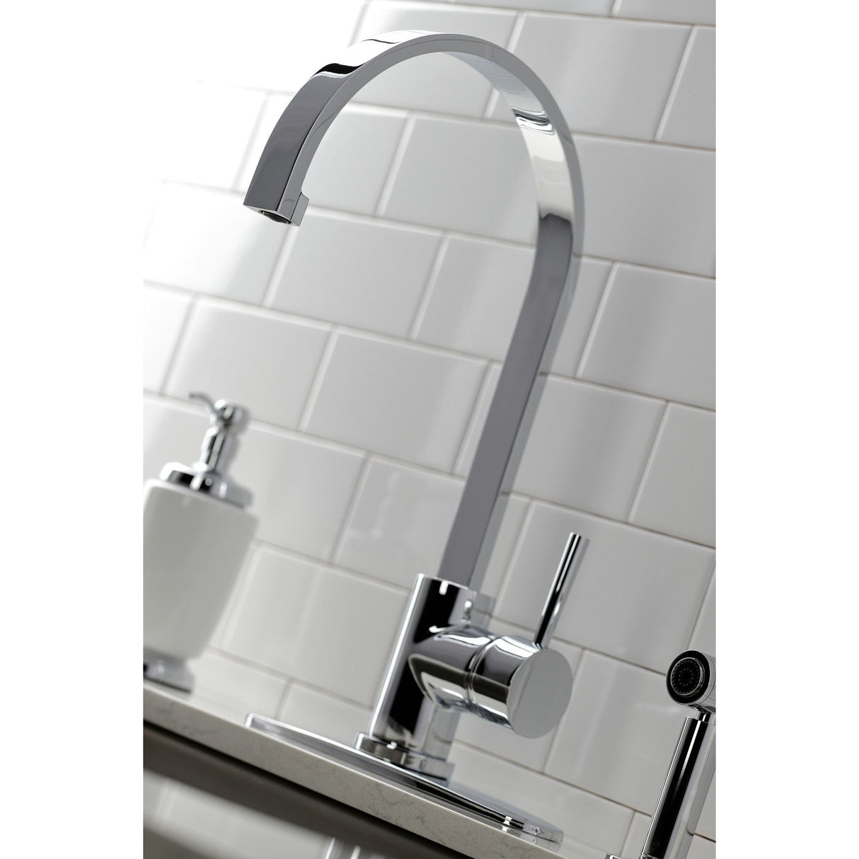 Concord LS8711DLBS Single-Handle Deck Mount Kitchen Faucet with Brass Sprayer and Deck Plate, Polished Chrome