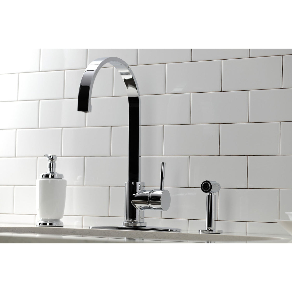 Concord LS8711DLBS Single-Handle Deck Mount Kitchen Faucet with Brass Sprayer and Deck Plate, Polished Chrome