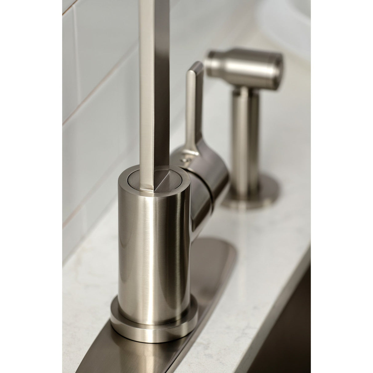 Continental LS8718CTLBS Single-Handle Deck Mount Kitchen Faucet with Brass Sprayer and Deck Plate, Brushed Nickel