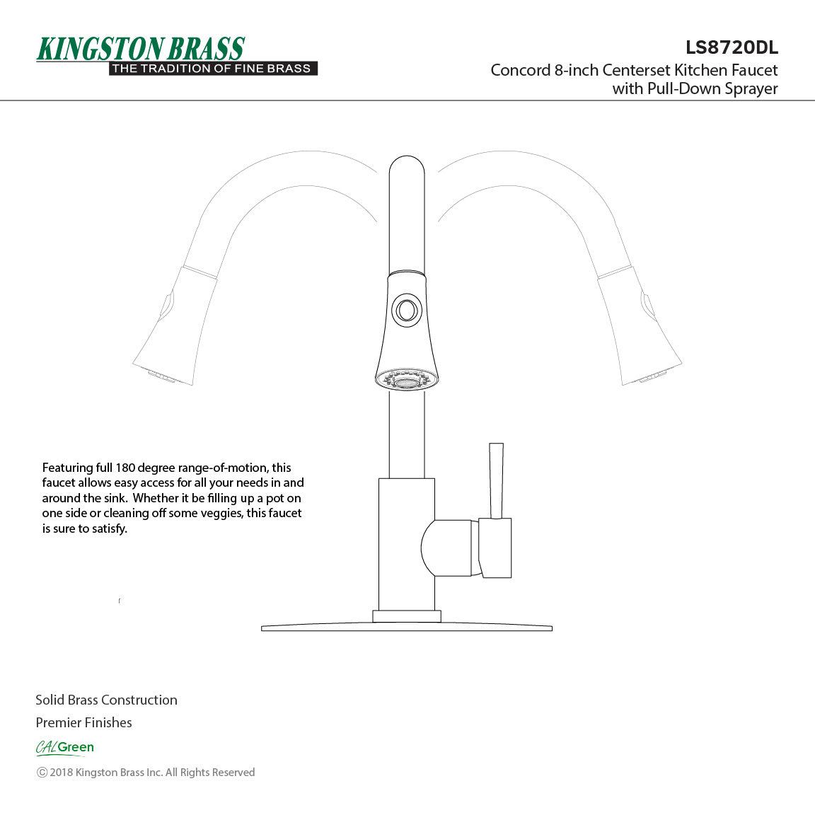 Concord LS8720DL Single-Handle 1-Hole Deck Mount Pull-Down Sprayer Kitchen Faucet, Matte Black