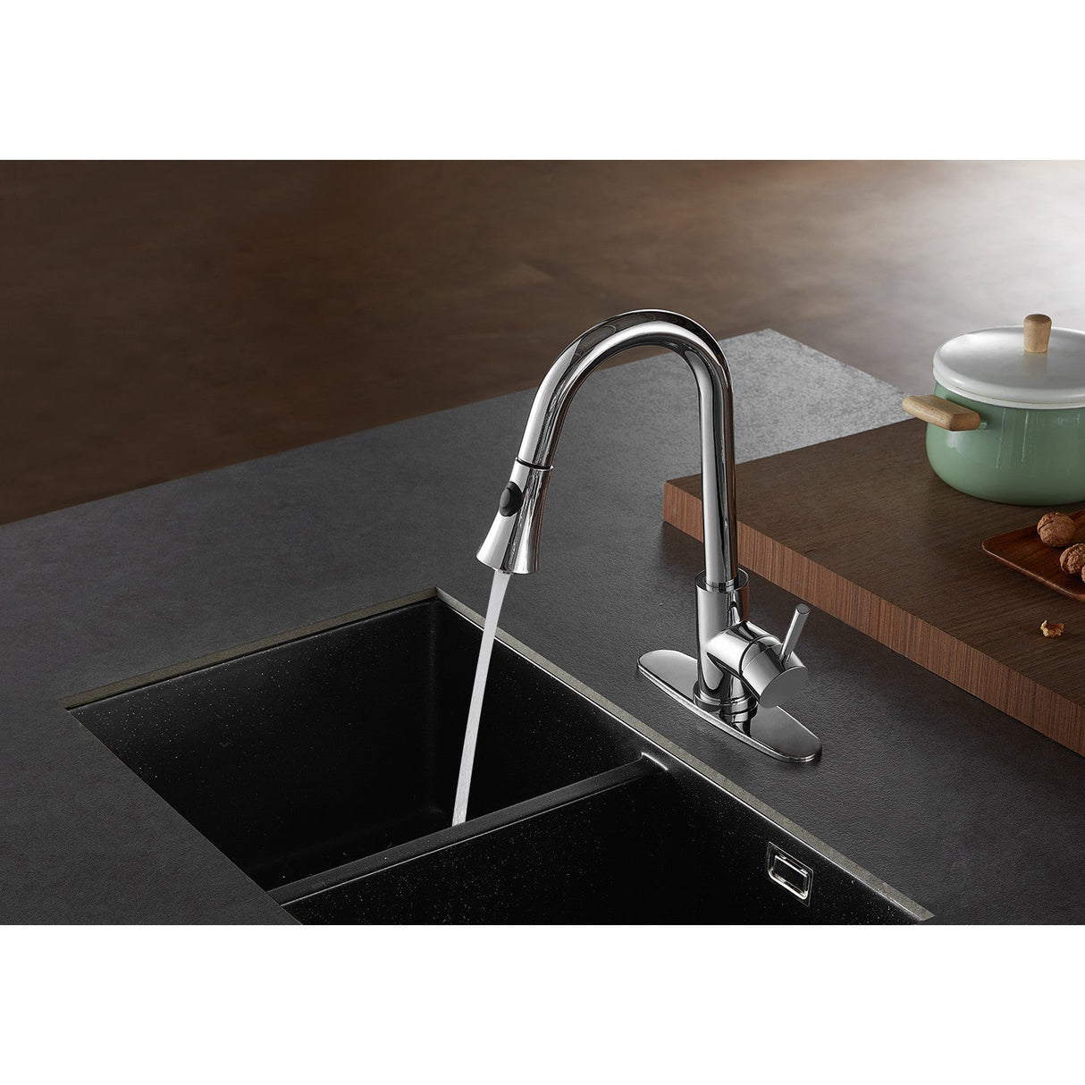 Concord LS8721DL Single-Handle 1-Hole Deck Mount Pull-Down Sprayer Kitchen Faucet, Polished Chrome