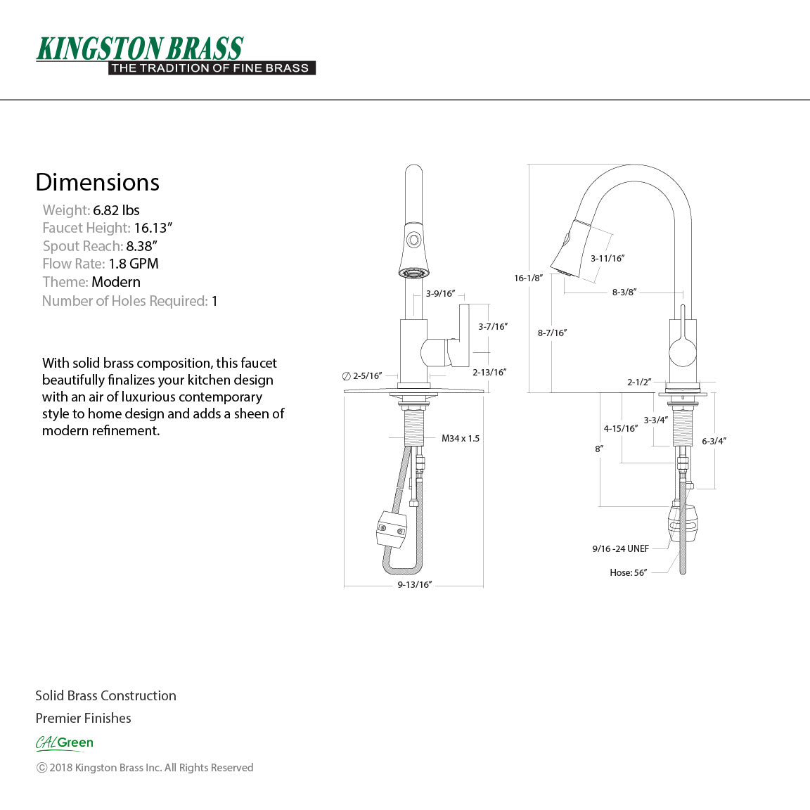 Continental LS8725CTL Single-Handle 1-Hole Deck Mount Pull-Down Sprayer Kitchen Faucet, Oil Rubbed Bronze