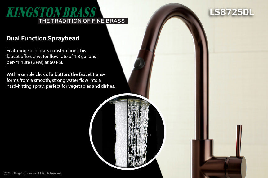 Concord LS8725DL Single-Handle 1-Hole Deck Mount Pull-Down Sprayer Kitchen Faucet, Oil Rubbed Bronze