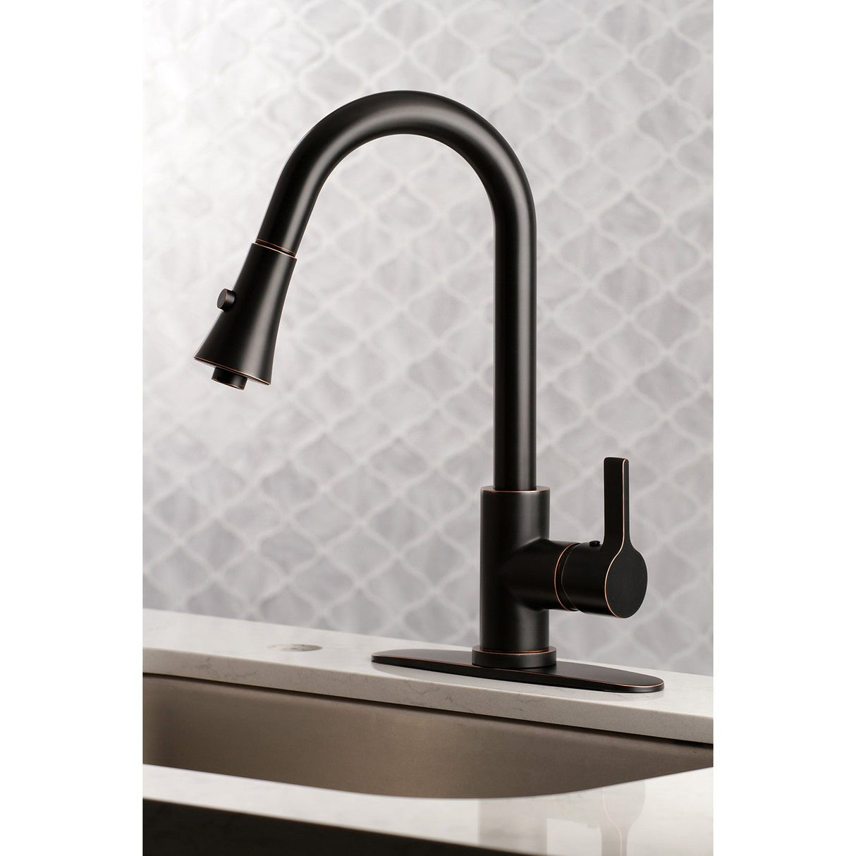 Continental LS8726CTL Single-Handle 1-Hole Deck Mount Pull-Down Sprayer Kitchen Faucet, Naples Bronze