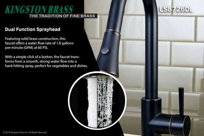 Concord LS8726DL Single-Handle 1-Hole Deck Mount Pull-Down Sprayer Kitchen Faucet, Naples Bronze