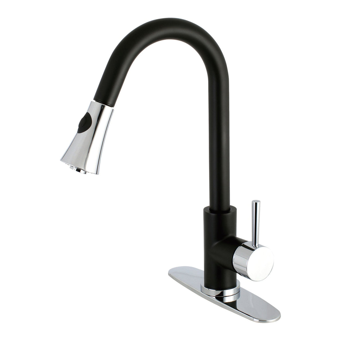 Concord LS8727DL Single-Handle 1-Hole Deck Mount Pull-Down Sprayer Kitchen Faucet, Matte Black/Polished Chrome