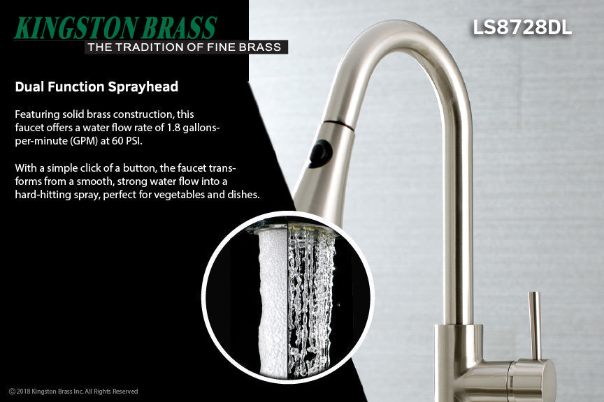 Concord LS8728DL Single-Handle 1-Hole Deck Mount Pull-Down Sprayer Kitchen Faucet, Brushed Nickel