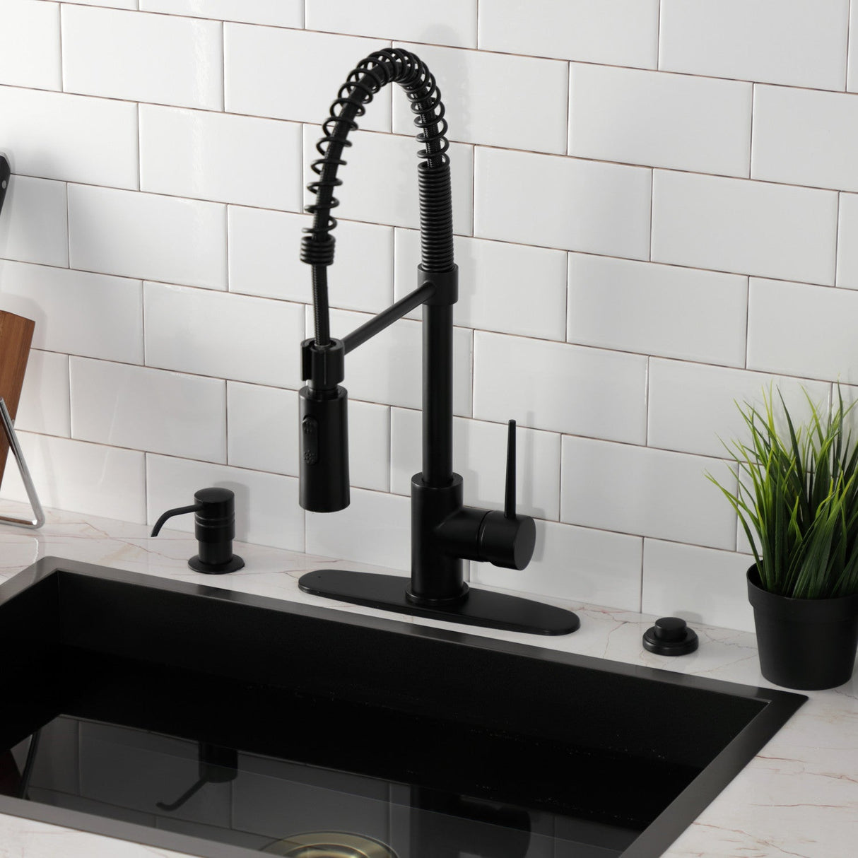 New York LS8770NYL Single-Handle 1-Hole Deck Mount Pre-Rinse Kitchen Faucet, Matte Black