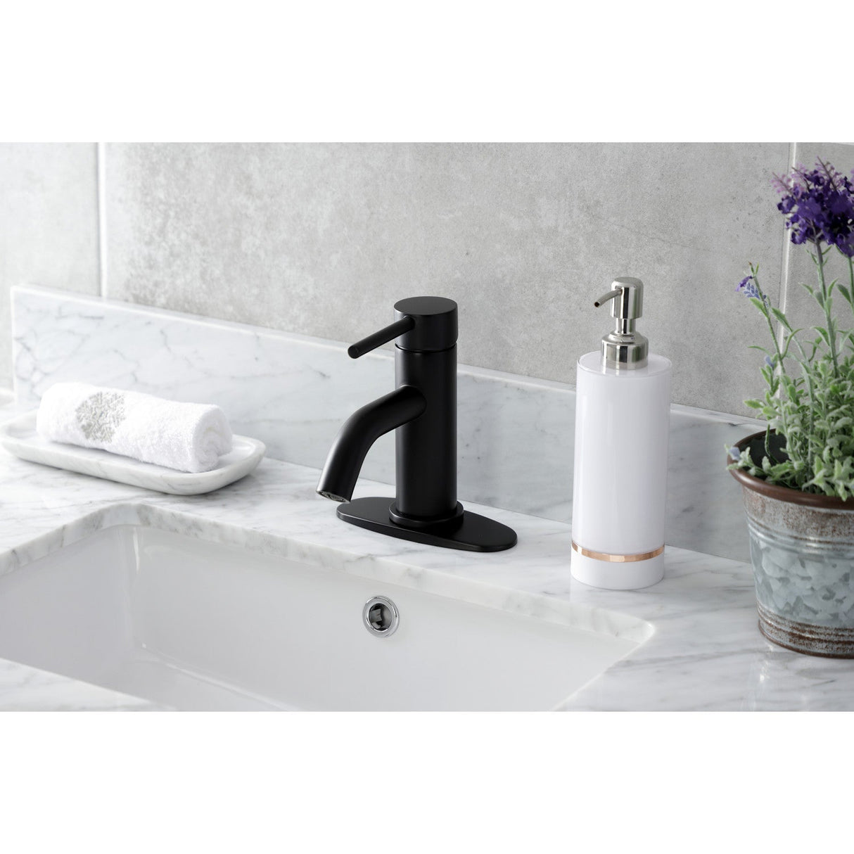Concord LSF8220DL Single-Handle 1-Hole Deck Mount Bathroom Faucet with Push Pop-Up, Matte Black