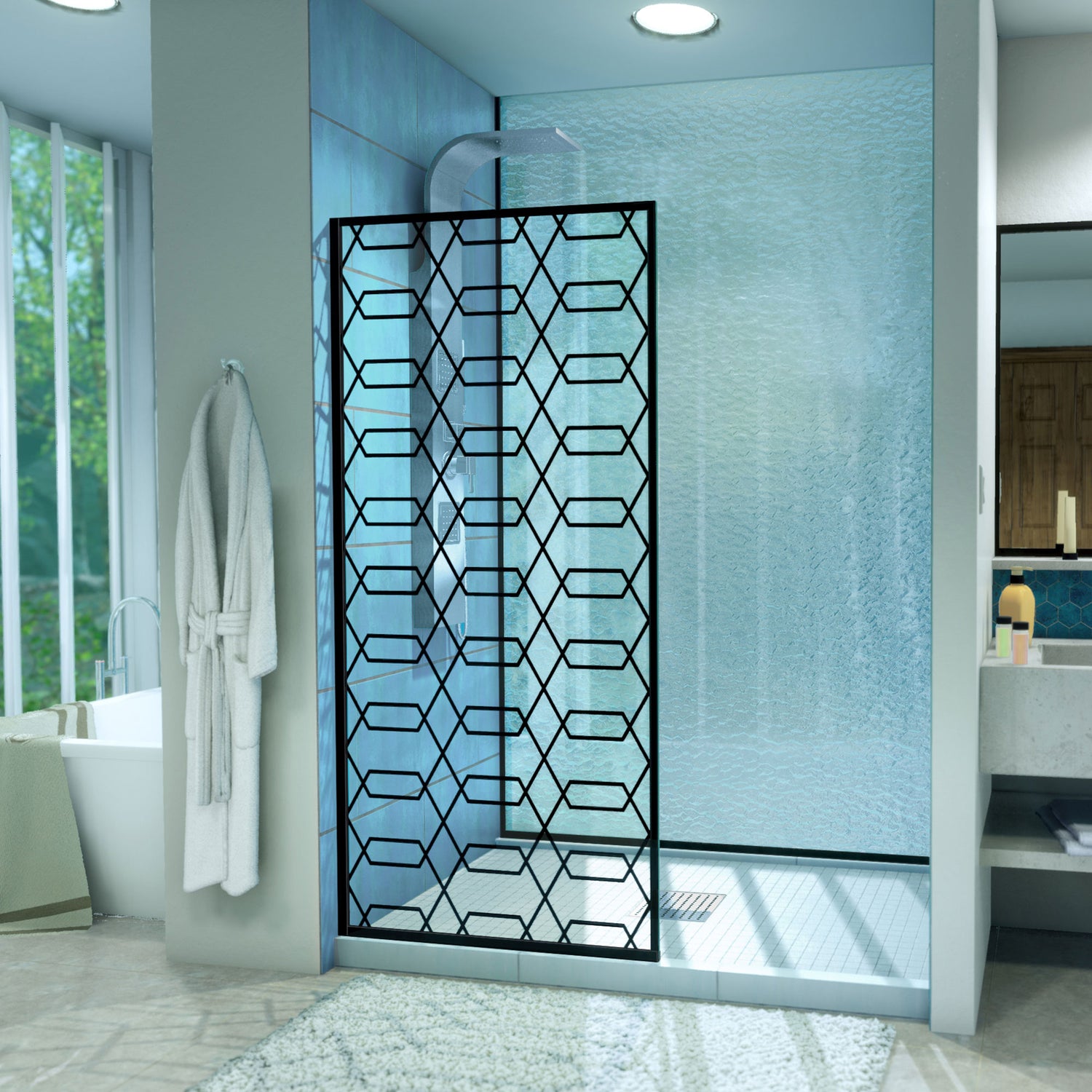 DreamLine Linea Maze 34 in. W x 72 in. H Single Panel Frameless Shower Door, Open Entry Design in Satin Black