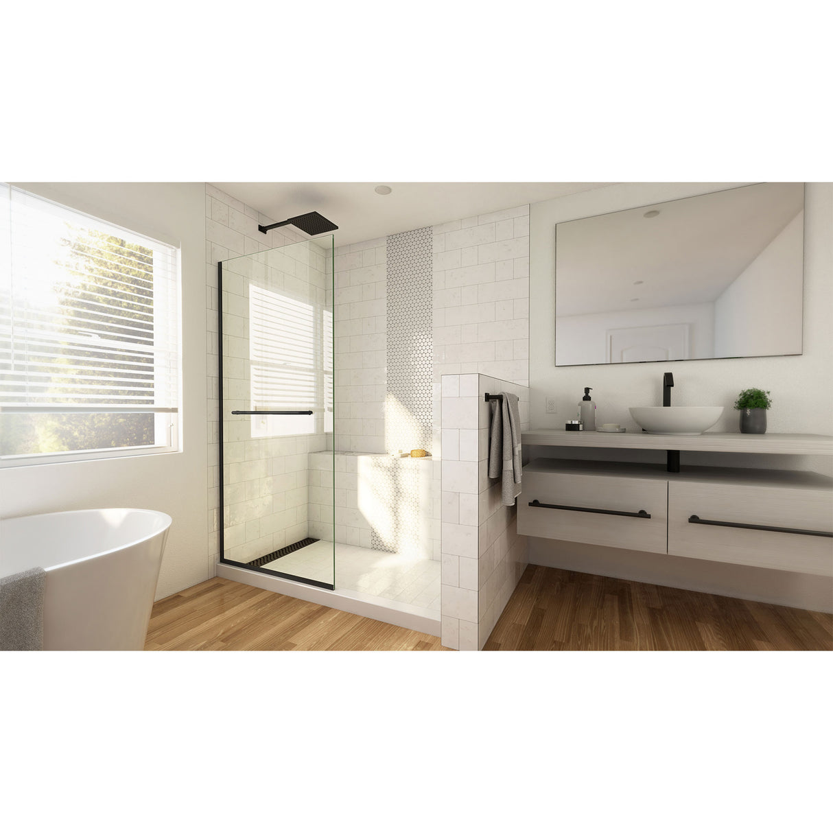 DreamLine Linea 34 in. W x 72 in. H Frameless Shower Screen in Satin Black