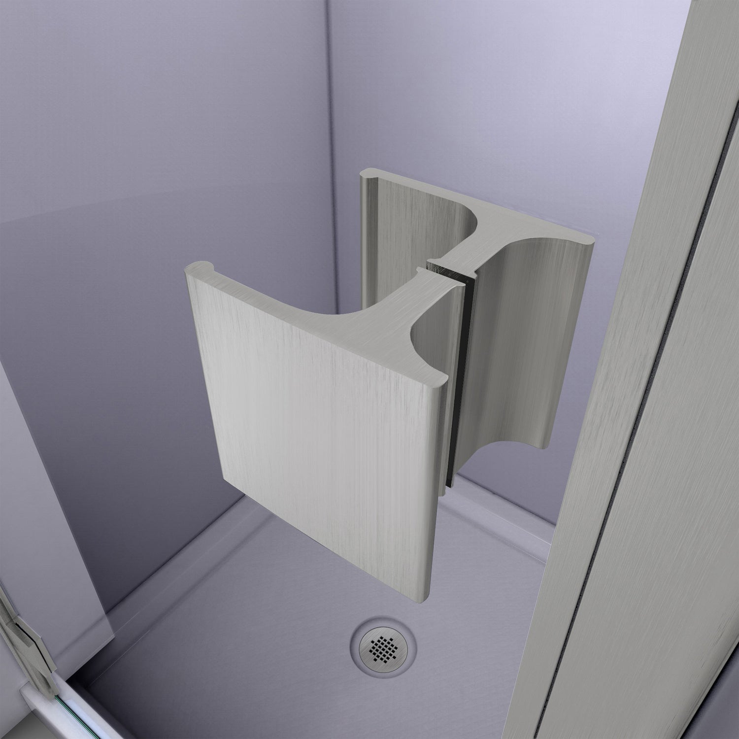 DreamLine Lumen 42 in. D x 42 in. W by 74 3/4 in. H Hinged Shower Door in Brushed Nickel with Biscuit Acrylic Base Kit