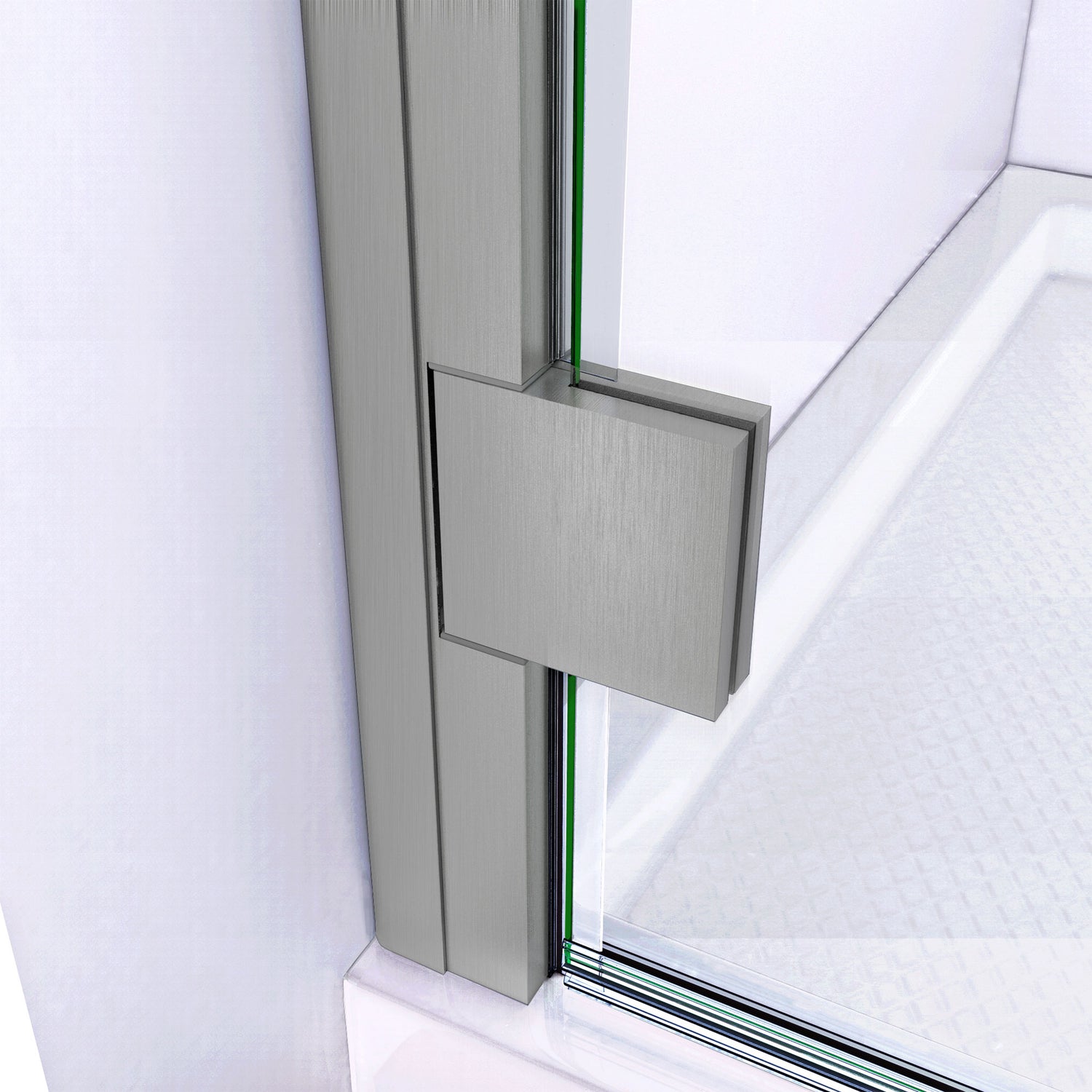 DreamLine Lumen 36 in. D x 42 in. W by 74 3/4 in. H Hinged Shower Door in Brushed Nickel with Biscuit Acrylic Base Kit