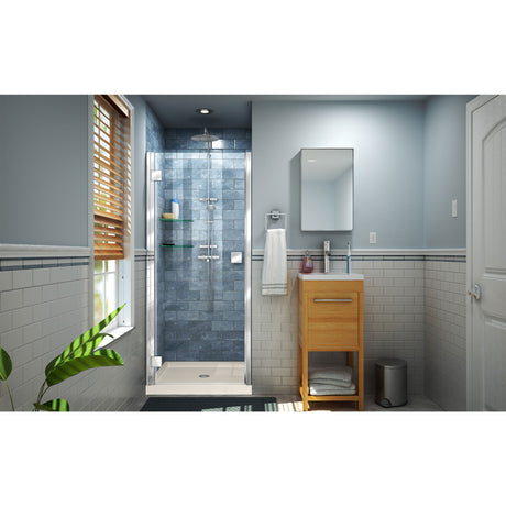 DreamLine Lumen 32 in. D x 42 in. W by 74 3/4 in. H Hinged Shower Door in Chrome with Biscuit Acrylic Base Kit