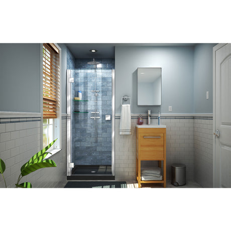 DreamLine Lumen 32 in. D x 42 in. W by 74 3/4 in. H Hinged Shower Door in Chrome with Black Acrylic Base Kit