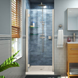 DreamLine Lumen 32 in. D x 42 in. W by 74 3/4 in. H Hinged Shower Door in Brushed Nickel with Biscuit Acrylic Base Kit