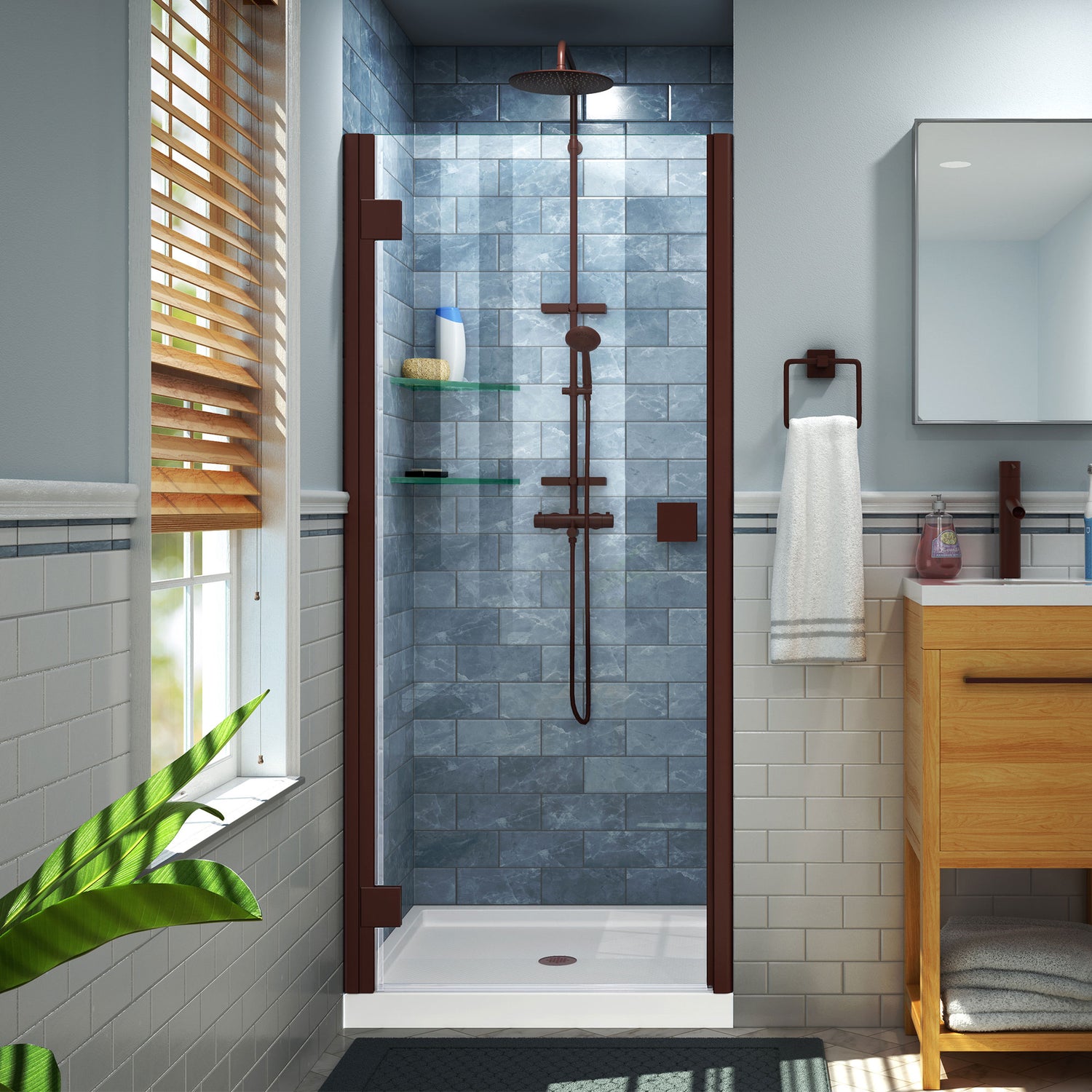 DreamLine Lumen 40-41 in. W by 72 in. H Semi-Frameless Hinged Shower Door in Oil Rubbed Bronze