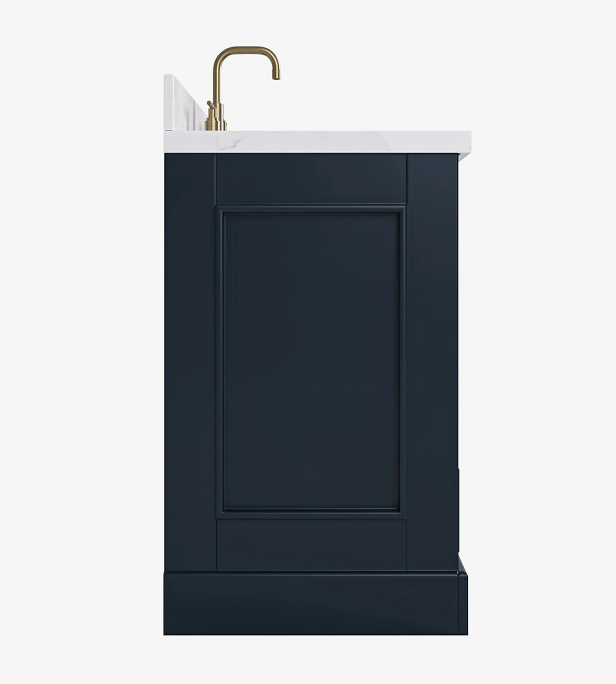 36" Single Sink Bathroom Vanity with Right-Offset Basin and Carrara White Quartz Top – Midnight Blue sink bathroom vanity with carrara white quartz countertop 1.5 edge in midnight blue