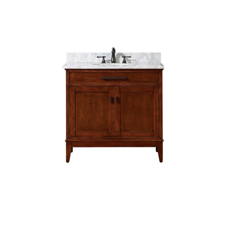 Avanity Madison 37 in. Vanity in Tobacco finish with Carrara White Marble Top