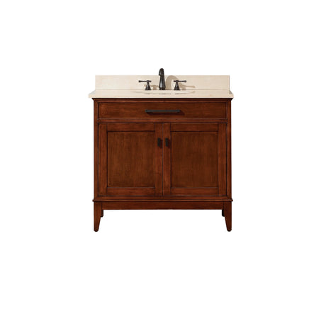 Avanity Madison 37 in. Vanity in Tobacco finish with Crema Marfil Marble Top