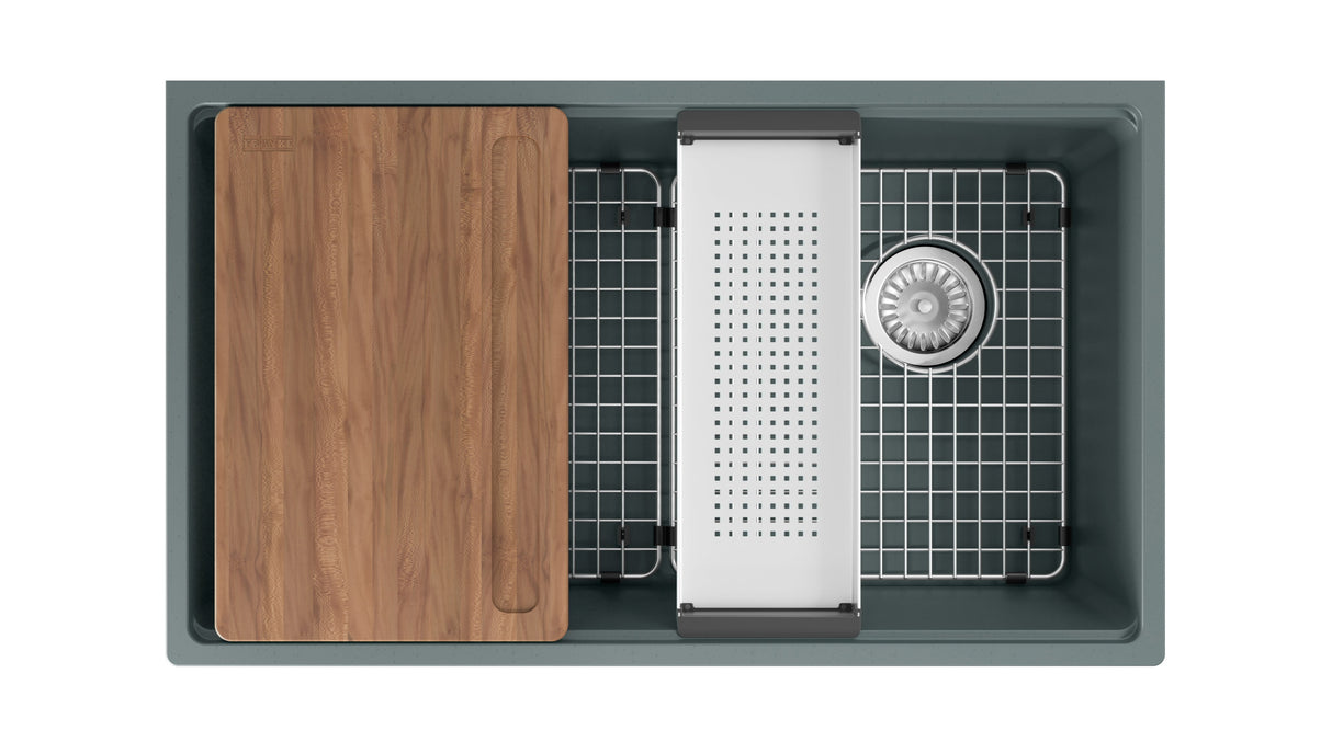 FRANKE MAG11031OW-SHG-WKC Maris Undermount 33-in x 19.31-in Granite Single Bowl Kitchen Sink in Stone Grey In Stone Grey