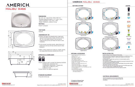 Americh ML8466TA5-BI Malibu 8466 - Tub Only / Airbath 5 - Biscuit