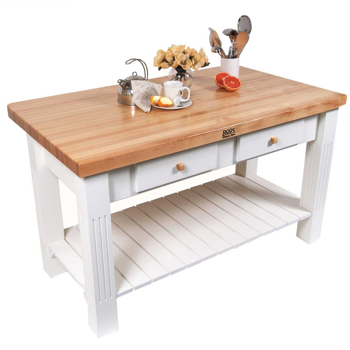 John Boos GRZ6036-AL 2-Drawer Table in Rectangular Shaped (60 in. L x 2.25 W 36 H Alabaster)