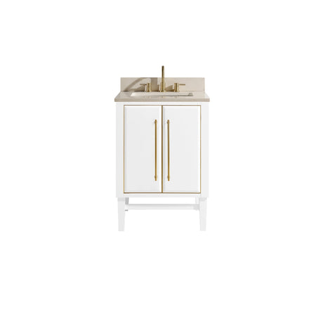 Avanity Mason 25 in. Vanity Combo in White with Gold Trim and Crema Marfil Marble Top