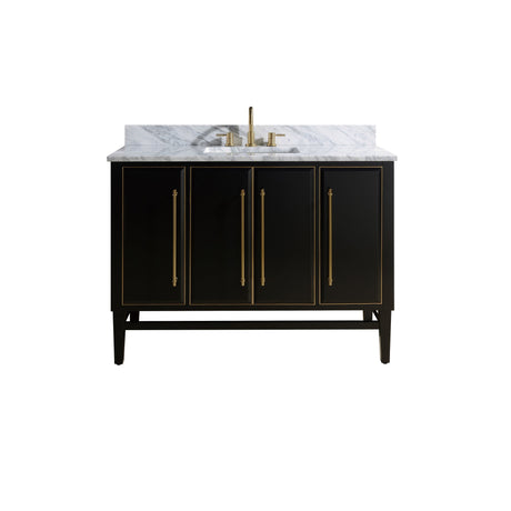 Avanity Mason 49 in. Vanity Combo in Black with Gold Trim and Carrara White Marble Top
