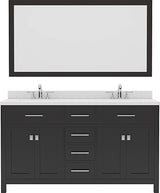 Virtu USA Caroline 60" Double Bath Vanity with Dazzle White Top and Round Sink with Polished Chrome Faucet and Mirror - Luxe Bathroom Vanities