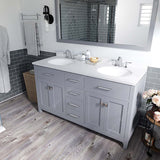 Virtu USA Caroline 60" Double Bath Vanity with Dazzle White Top and Round Sinks with Polished Chrome Faucets with Matching Mirror