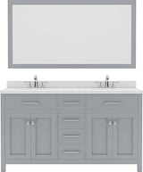 Virtu USA Caroline 60" Double Bath Vanity in Grey with Dazzle White Top and Round Sink with Polished Chrome Faucet and Mirror - Luxe Bathroom Vanities Luxury Bathroom Fixtures Bathroom Furniture