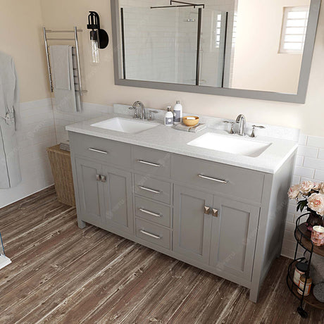 Virtu USA Caroline 60" Double Bath Vanity with Dazzle White Top and Square Sinks with Matching Mirror