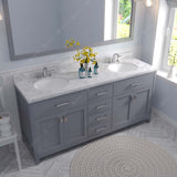 Virtu USA Caroline 72" Double Bath Vanity with White Quartz Top and Round Sinks with Matching Mirror