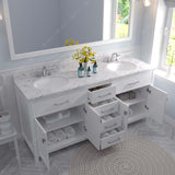 Virtu USA Caroline 72" Double Bath Vanity with White Quartz Top and Round Sinks with Polished Chrome Faucets with Matching Mirror