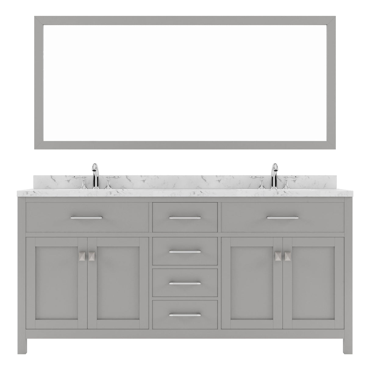 Virtu USA Caroline 72" Double Bath Vanity in Cashmere Gray with White Quartz Top and Square Sinks with Brushed Nickel Faucets with Matching Mirror - Luxe Bathroom Vanities