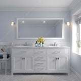Virtu USA Caroline 72" Double Bath Vanity with White Quartz Top and Square Sinks with Brushed Nickel Faucets with Matching Mirror