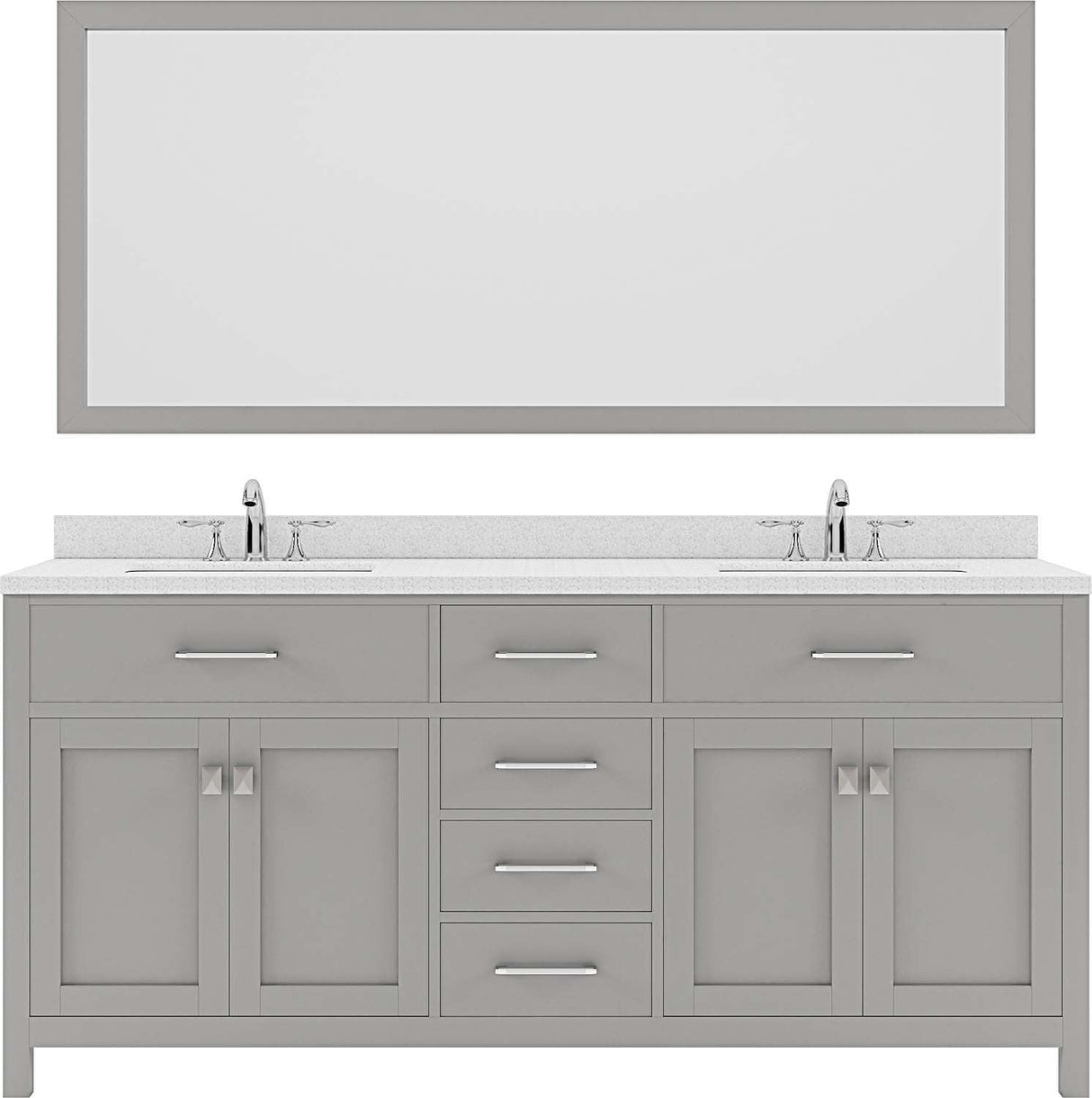 Virtu USA Caroline 72" Double Bath Vanity in Cashmere Grey with Dazzle White Top and Round Sink with Brushed Nickel Faucet and Mirror - Luxe Bathroom Vanities Luxury Bathroom Fixtures Bathroom Furniture