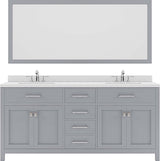 Virtu USA Caroline 72" Double Bath Vanity with Dazzle White Top and Round Sink with Brushed Nickel Faucet and Mirror - Luxe Bathroom Vanities