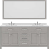 Virtu USA Caroline 72" Double Bath Vanity with Dazzle White Top and Square Sink with Brushed Nickel Faucet and Mirror - Luxe Bathroom Vanities Luxury Bathroom Fixtures Bathroom Furniture