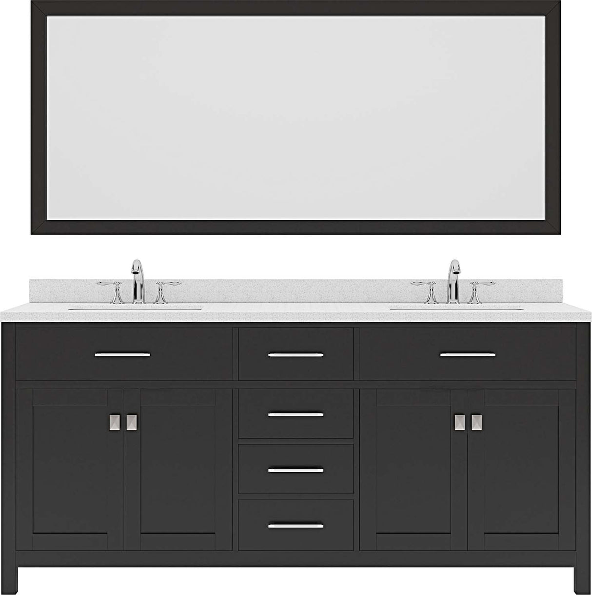 Virtu USA Caroline 72" Double Bath Vanity with Dazzle White Top and Square Sink with Brushed Nickel Faucet and Mirror - Luxe Bathroom Vanities