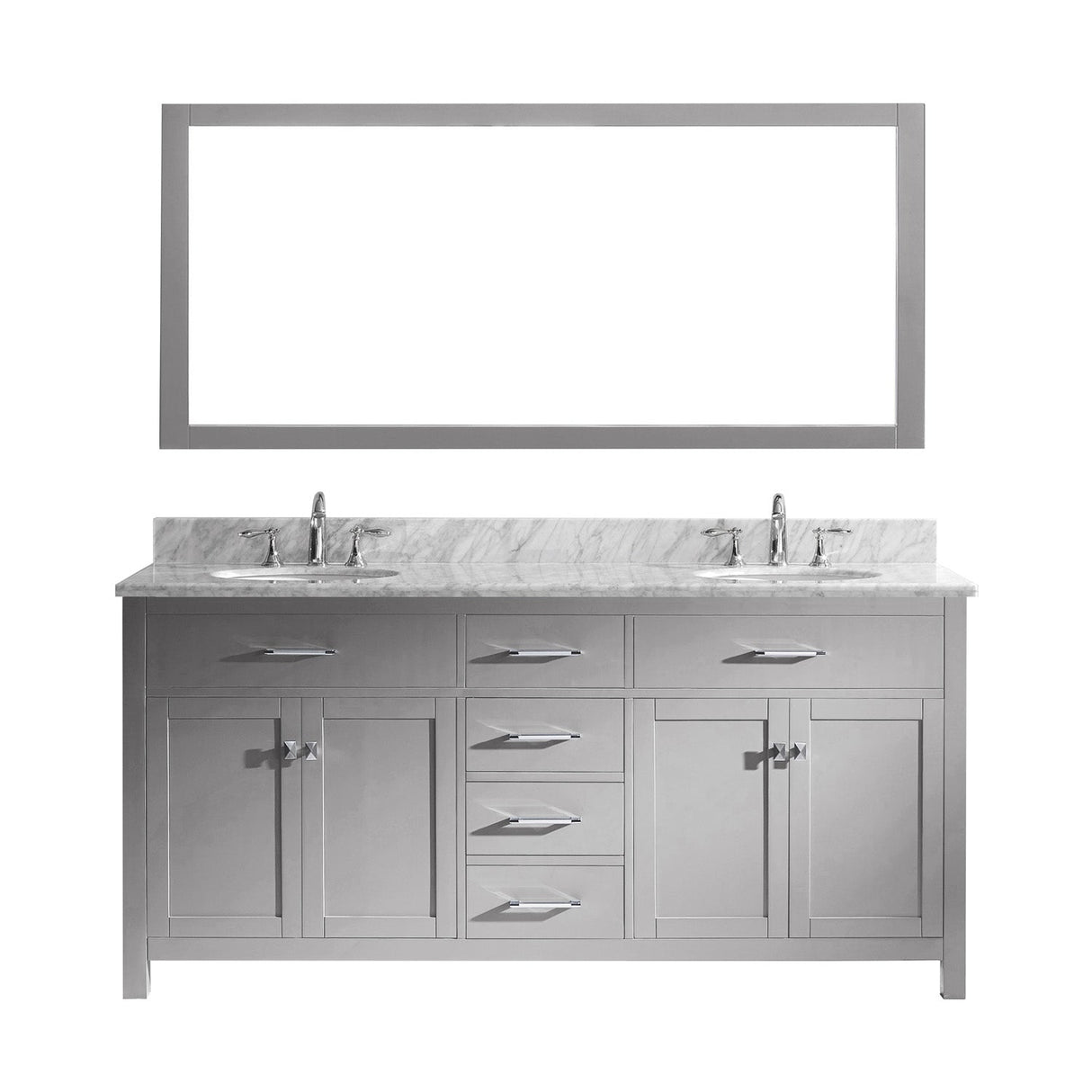 Virtu USA Caroline 72" Double Bath Vanity in Cashmere Grey with Marble Top and Round Sink with Brushed Nickel Faucet and Mirror - Luxe Bathroom Vanities Luxury Bathroom Fixtures Bathroom Furniture