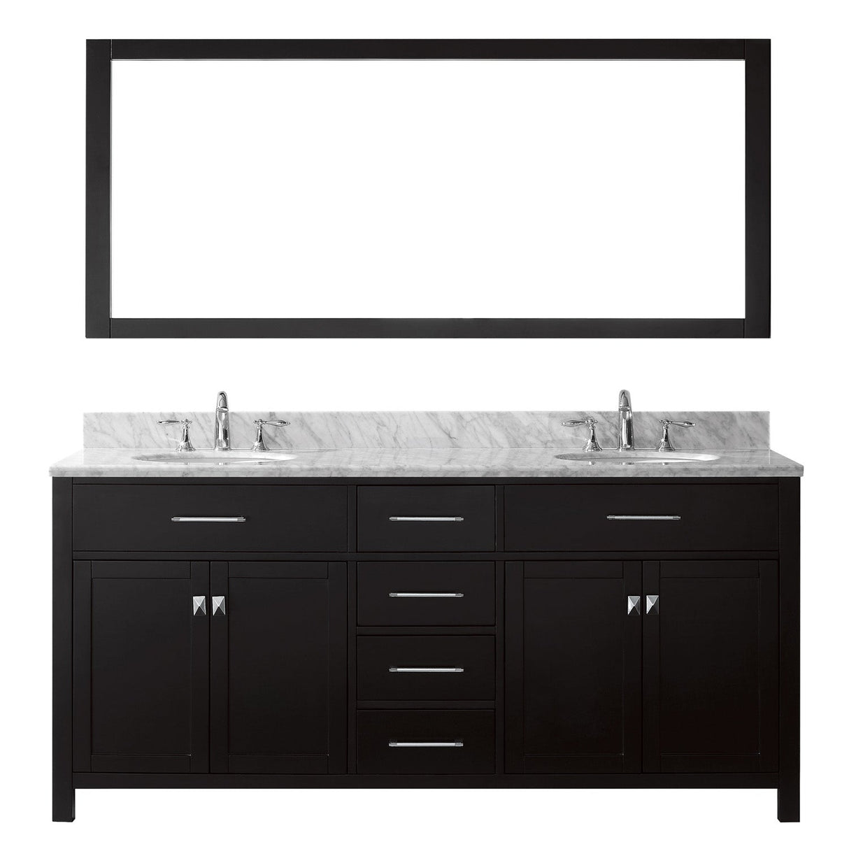 Virtu USA Caroline 72" Double Bath Vanity with Marble Top and Round Sink with Brushed Nickel Faucet and Mirror - Luxe Bathroom Vanities